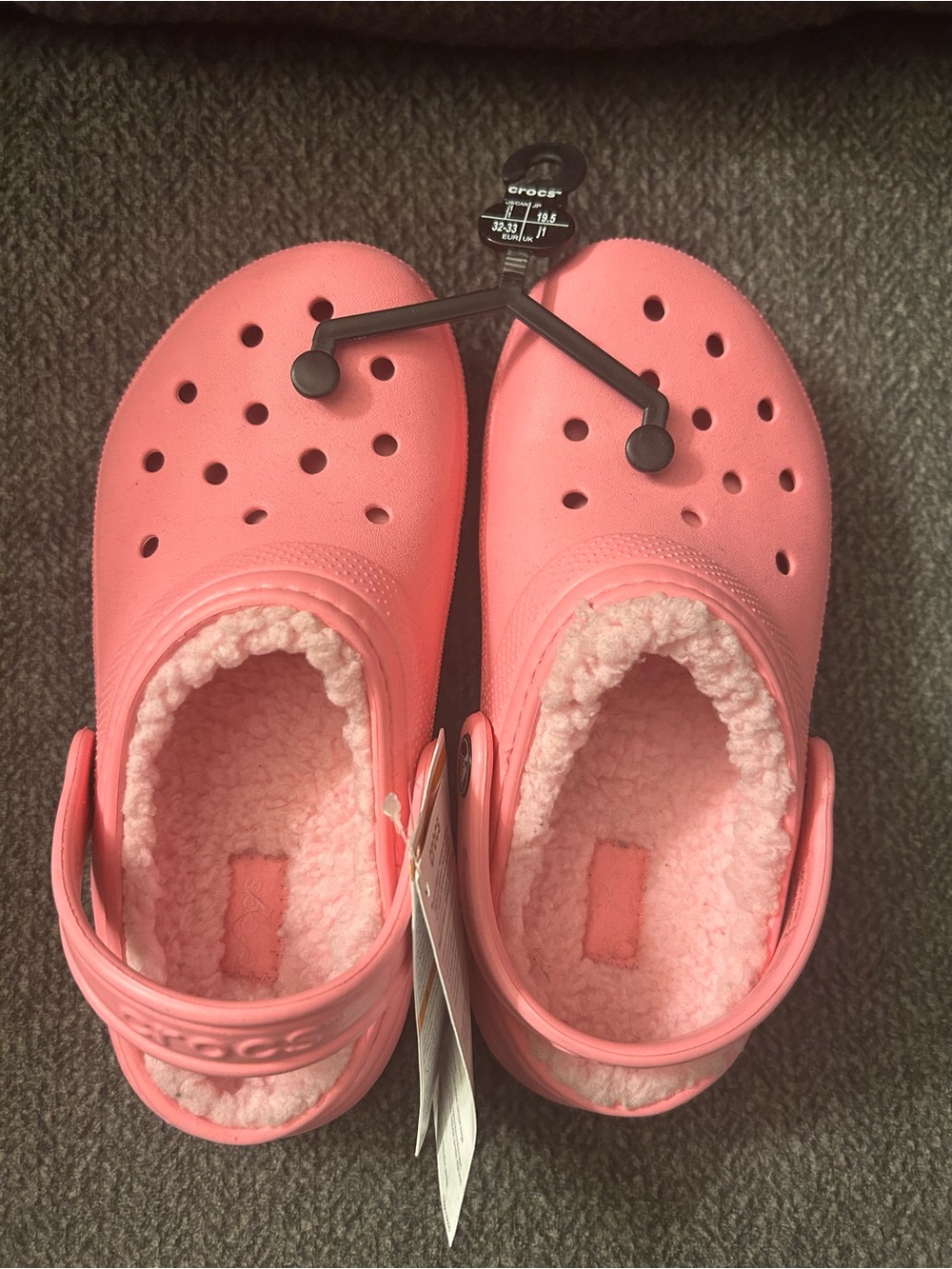 CROCS Kids Fuzzy-Lined Clog in Coral Pink